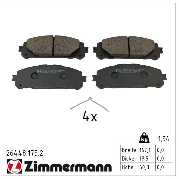 комплект спирачно феродо, дискови спирачки ZIMMERMANN