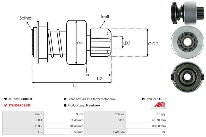 AS-PL SD0083 Freewheel Gear, starter