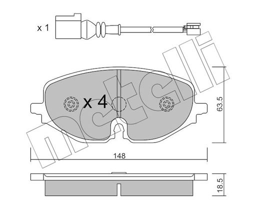 Комплект гальмівних накладок, дискове гальмо, Metelli 22-1280-0