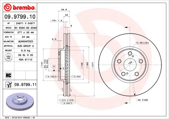 Гальмівний диск, Brembo 09.9799.11