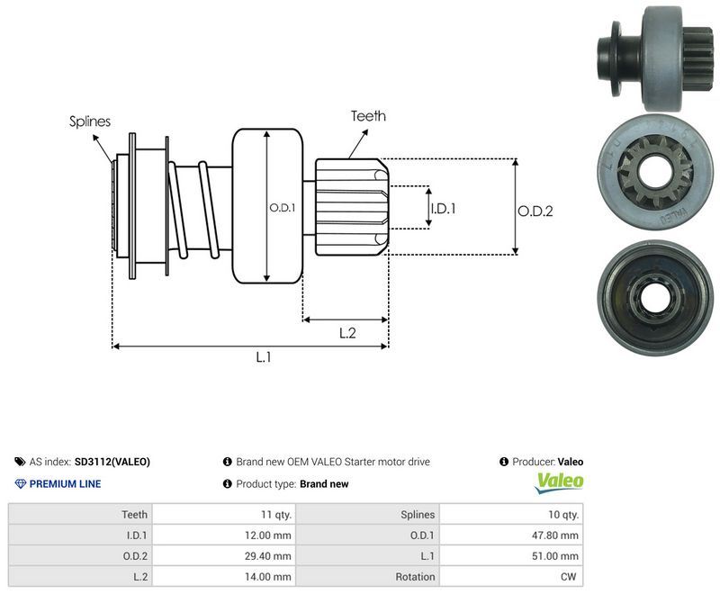 AS-PL SD3112(VALEO) Freewheel Gear, starter