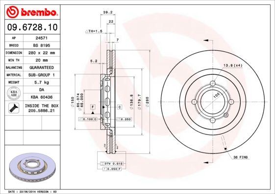 BREMBO Remschijf 09.6728.10