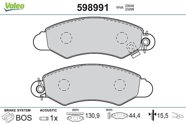 Plaquettes+de+frein+à+disque VALEO 598991