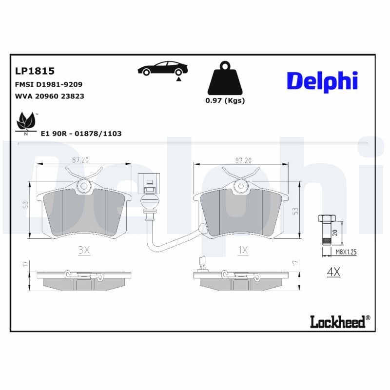 Piduriklotsi komplekt, ketaspidur, DELPHI LP1815