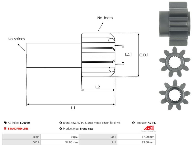 AS-PL SD6040 Freewheel Gear, starter