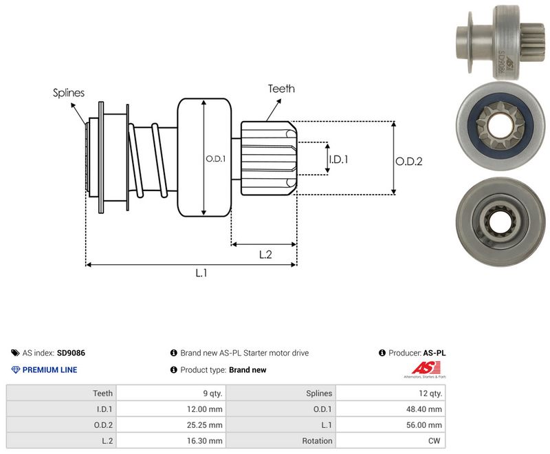 AS-PL SD9086 Freewheel Gear, starter