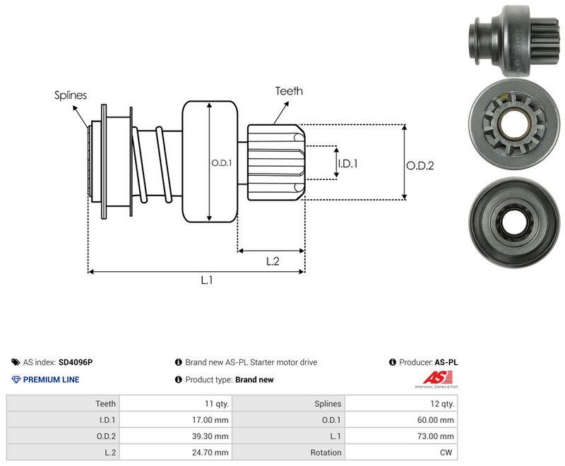 AS-PL SD4096P Freewheel Gear, starter