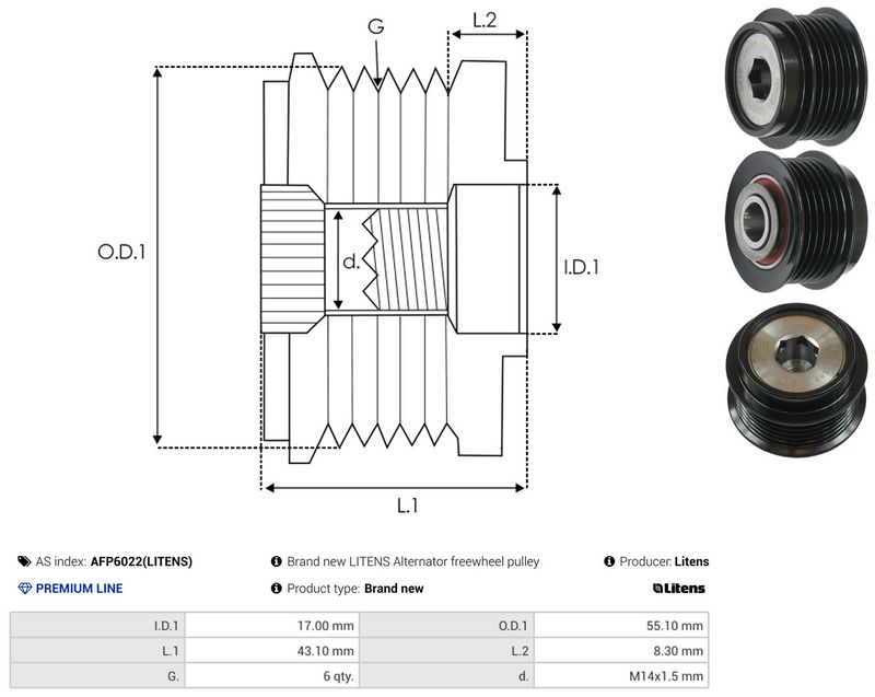 AS-PL AFP6022(LITENS) Alternator Freewheel Clutch