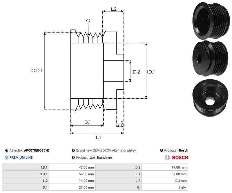 AS-PL AP0078(BOSCH) Belt Pulley, alternator