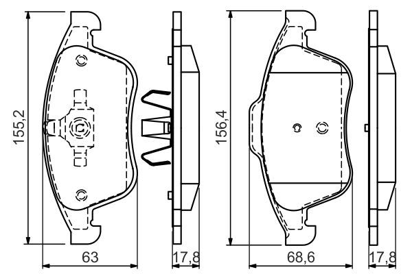 Комплект гальмівних накладок, дискове гальмо, Bosch 0986494556