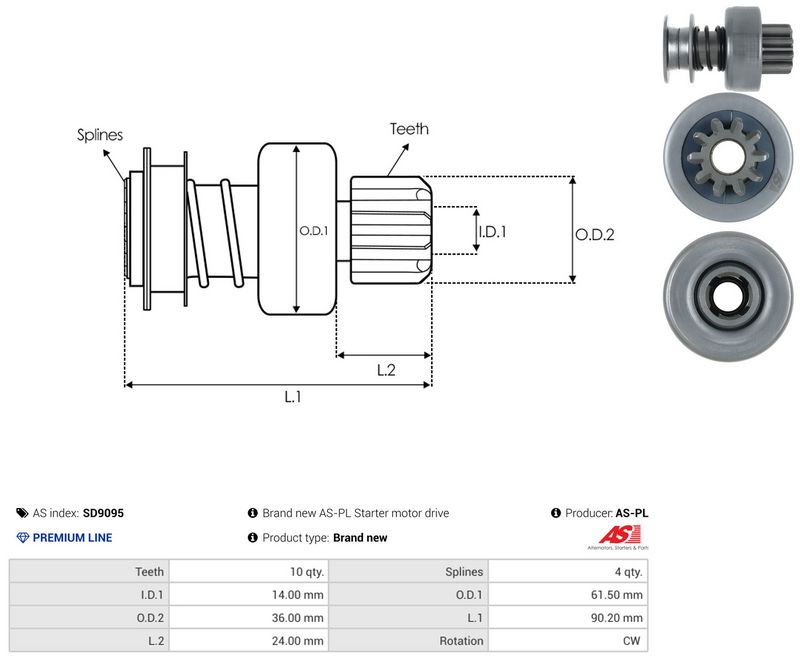 AS-PL SD9095 Freewheel Gear, starter