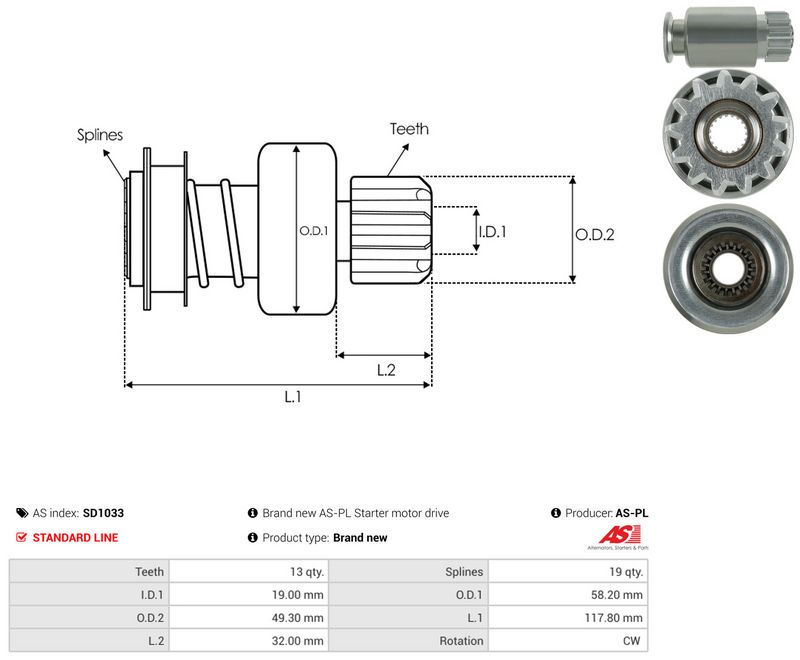 AS-PL SD1033 Freewheel Gear, starter