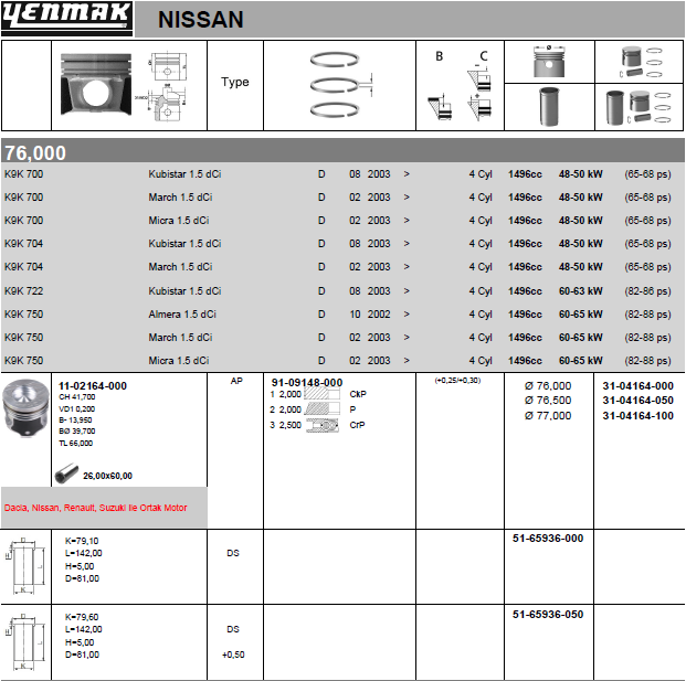YENMAK Piston 31-04164-000