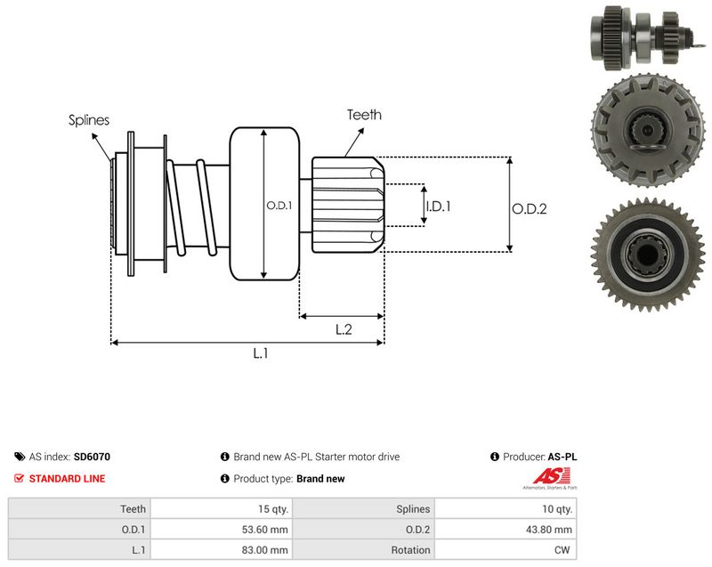 AS-PL SD6070 Freewheel Gear, starter