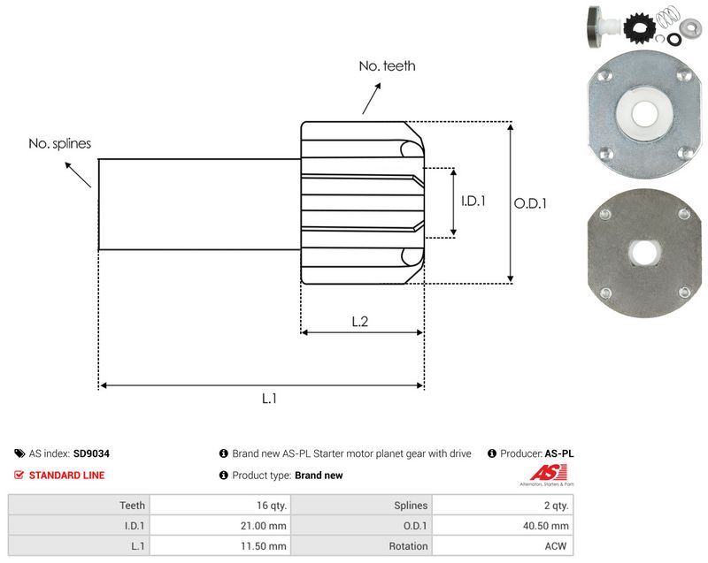 AS-PL SD9034 Freewheel Gear, starter