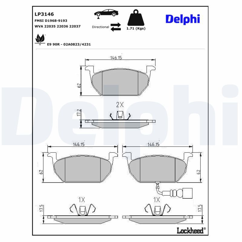 Piduriklotsi komplekt, ketaspidur, DELPHI LP3146