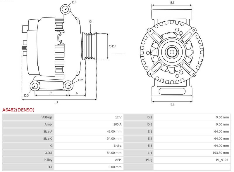 AS-PL A6482(DENSO) Alternator