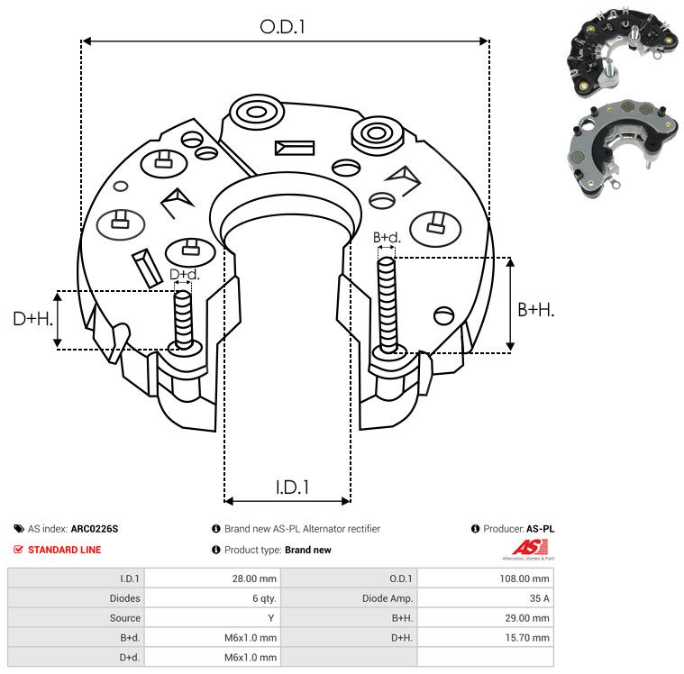 AS-PL ARC0226S Rectifier, alternator