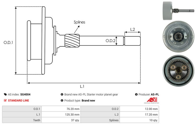 Sisehammastega ratas, starteri planetaarrattas, AS-PL SG4004