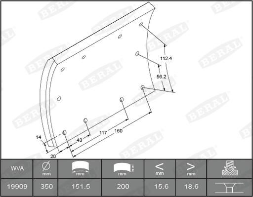 Brake shoe lining (350x200. basis)