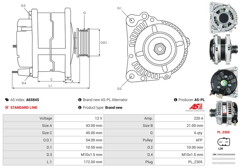 AS-PL A6584S Alternator