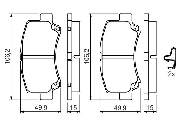 Комплект гальмівних накладок, дискове гальмо, Bosch 0986424626