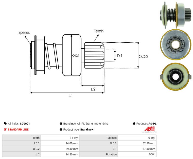 AS-PL SD9001 Freewheel Gear, starter
