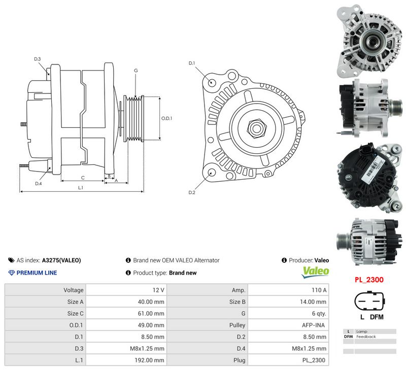 Generaator, AS-PL A3275(VALEO)