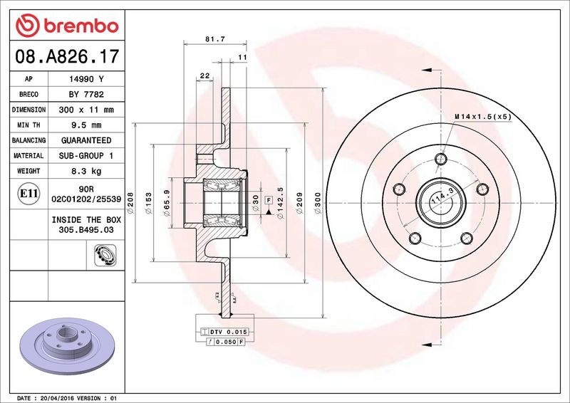 Disc frana 08.A826.17 BREMBO