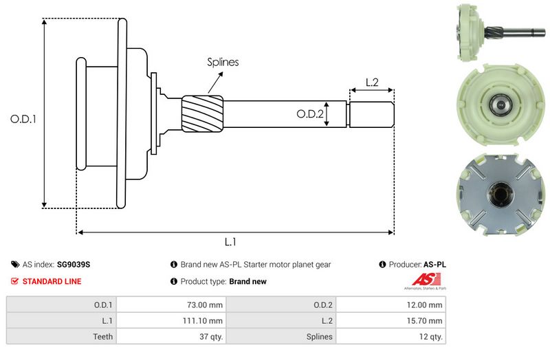 AS-PL SG9039S Ring Gear, planetary gearbox (starter)