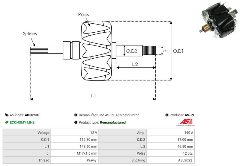 rootor, generaator, AS-PL AR5023R