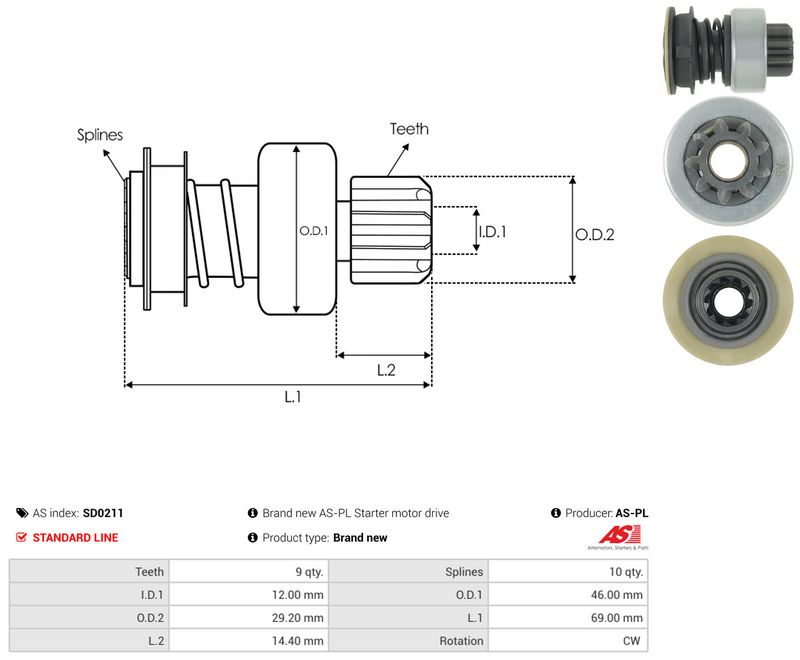 AS-PL SD0211 Freewheel Gear, starter