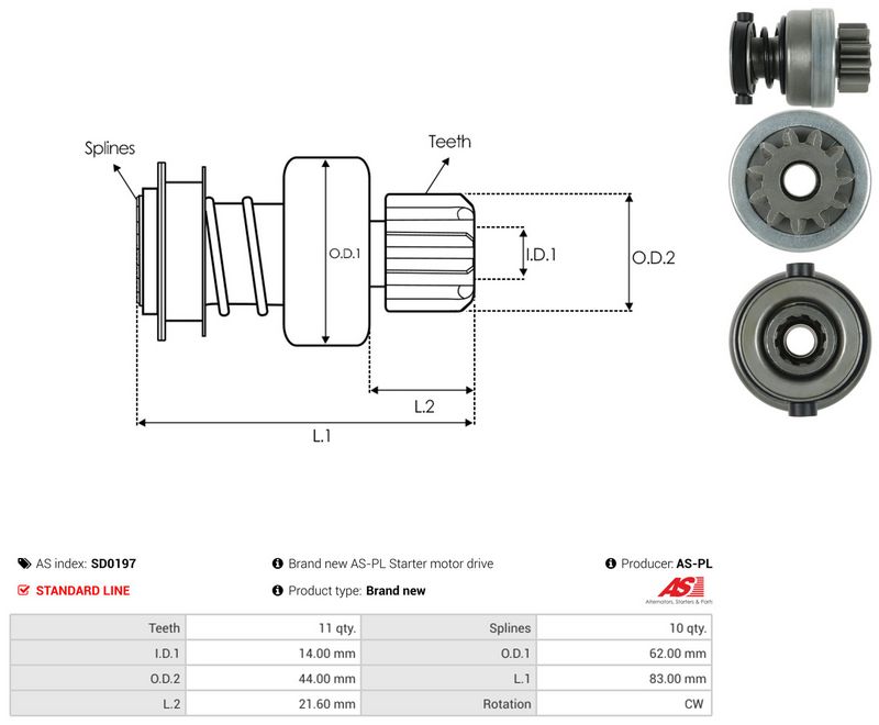 AS-PL SD0197 Freewheel Gear, starter