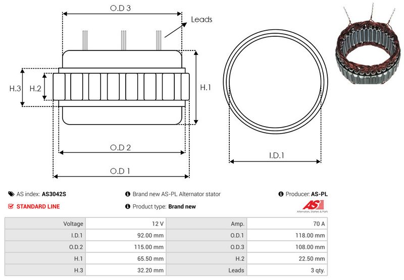 AS-PL AS3042S Stator, alternator