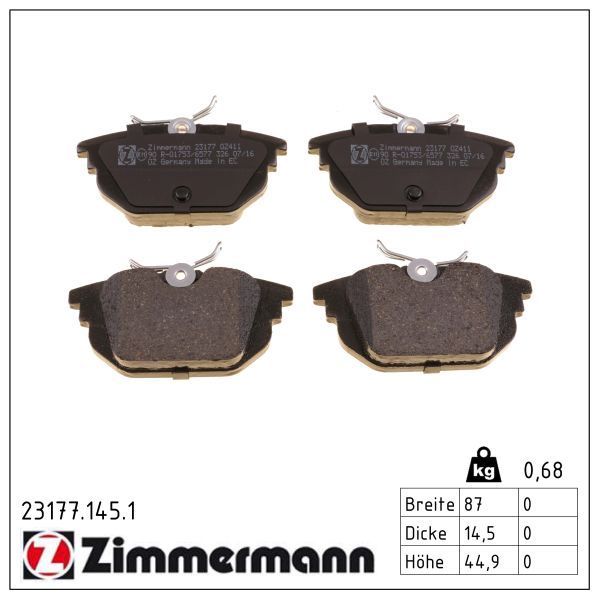 комплект спирачно феродо, дискови спирачки ZIMMERMANN