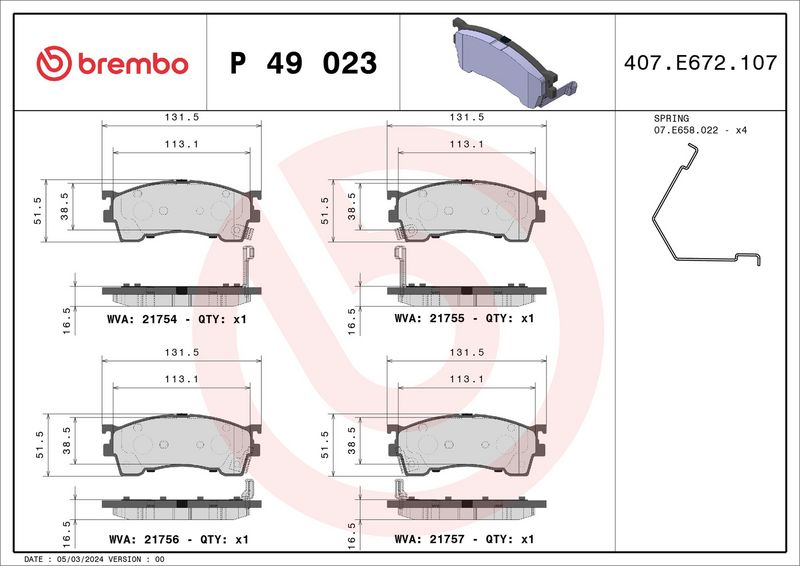 Piduriklotsi komplekt, ketaspidur, BREMBO P 49 023