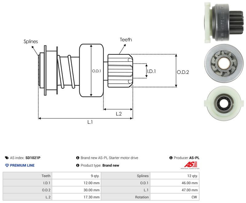 AS-PL SD1021P Freewheel Gear, starter