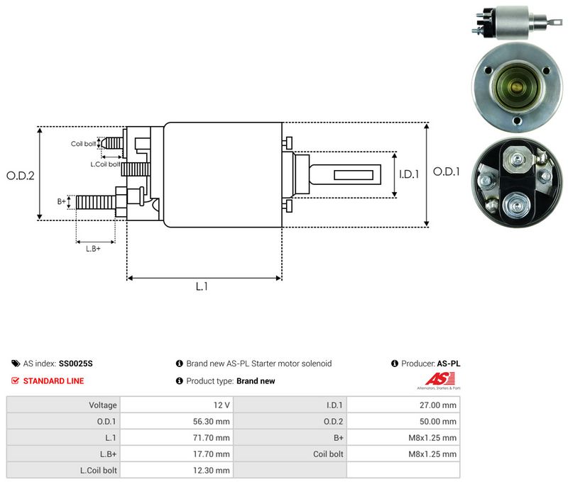 AS-PL SS0025S Solenoid Switch, starter