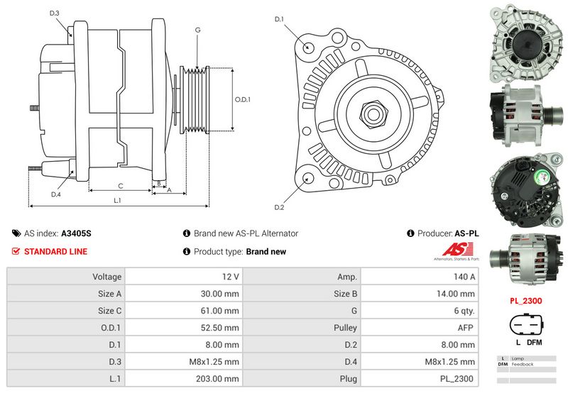 AS-PL A3405S Alternator