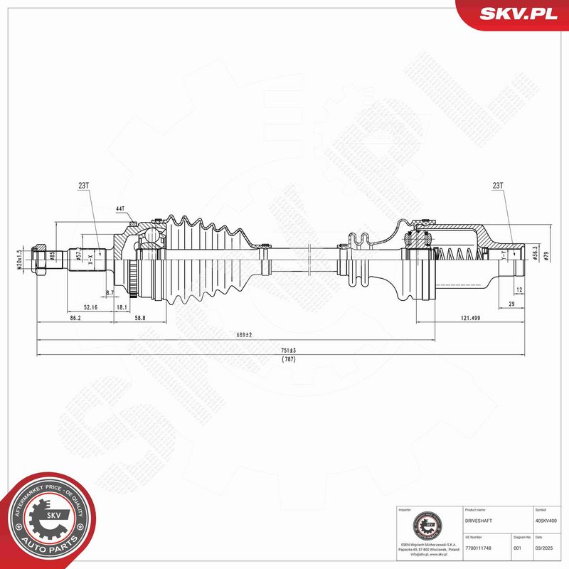 ESEN SKV 40SKV400 Drive Shaft
