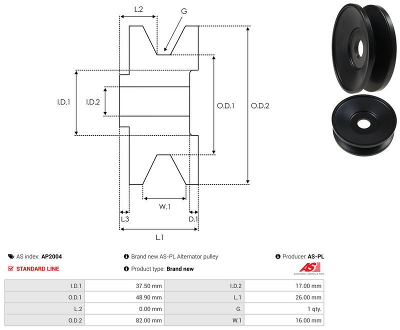 AS-PL AP2004 Belt Pulley, alternator