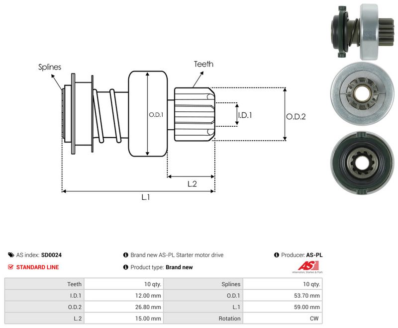 AS-PL SD0024 Freewheel Gear, starter