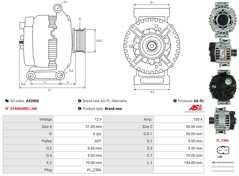 AS-PL A3350S Alternator