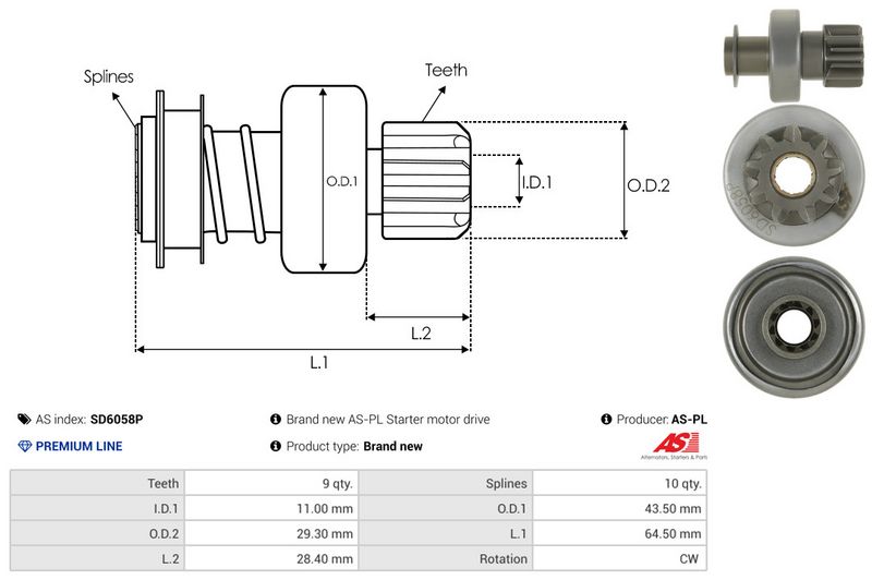 AS-PL SD6058P Freewheel Gear, starter