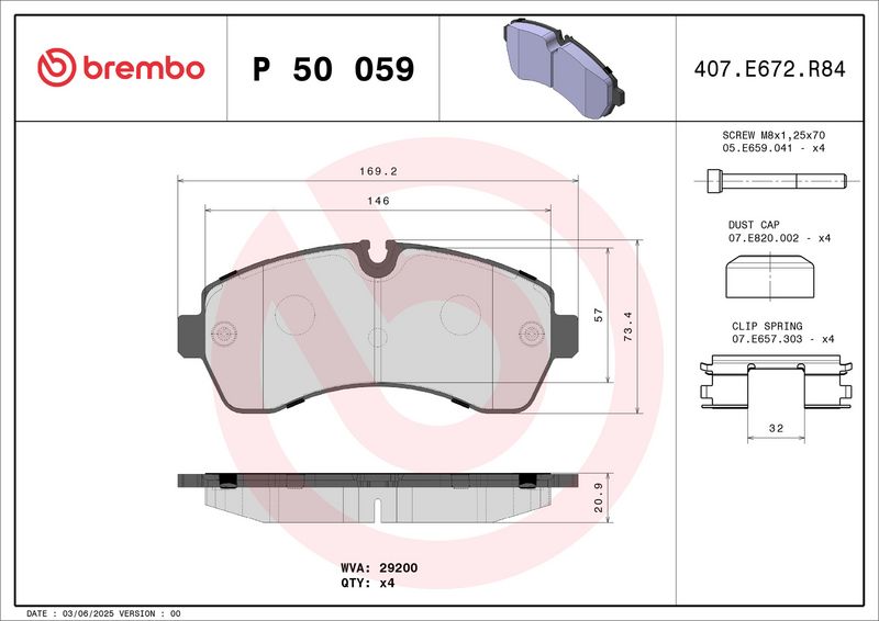 BREMBO P 50 059 Stabdžių trinkelių rinkinys, diskinis stabdys