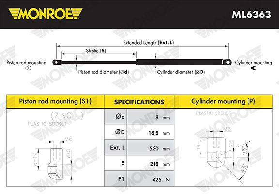 MONROE ML6363 Gas Spring, boot/cargo area