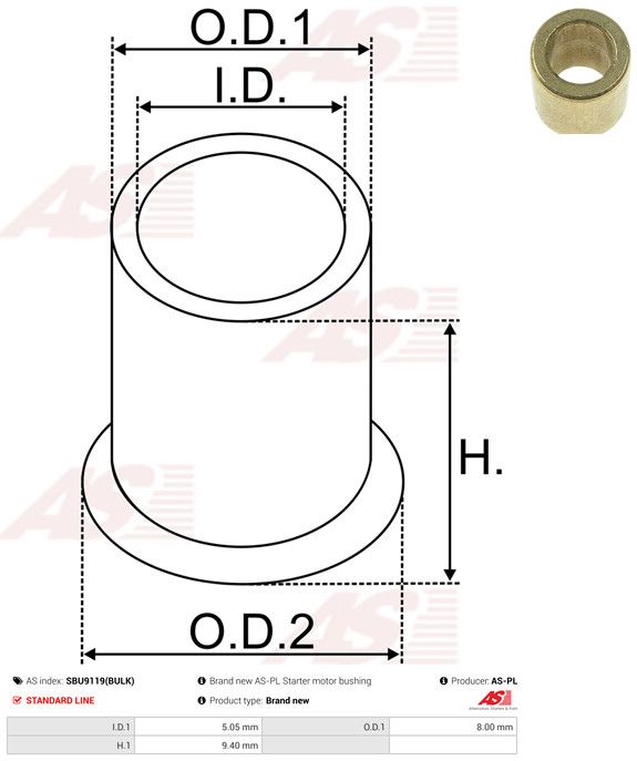 AS-PL SBU9119(BULK) Bush, starter shaft