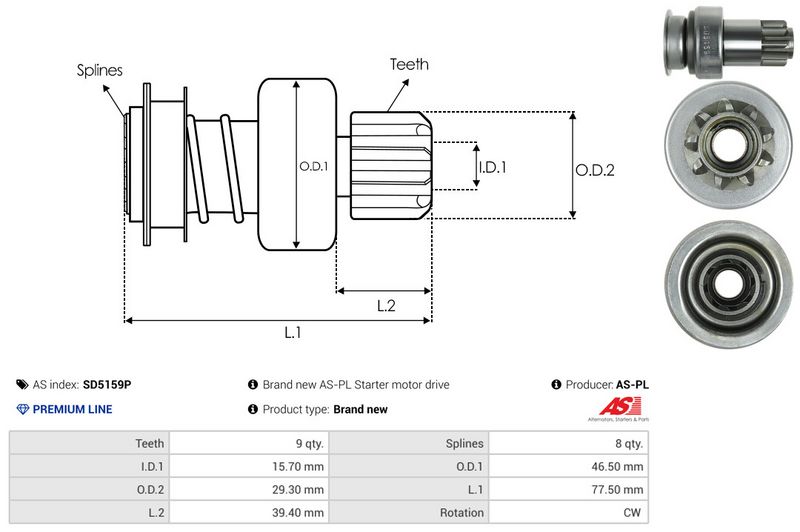 AS-PL SD5159P Freewheel Gear, starter