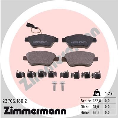 Комплект гальмівних накладок, дискове гальмо, Zimmermann 23705.180.2