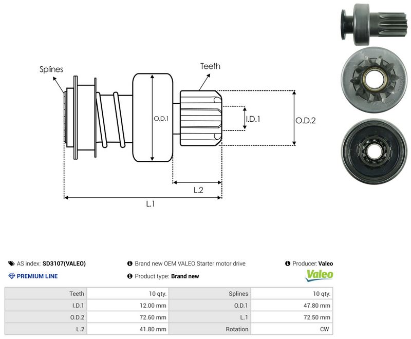 AS-PL SD3107(VALEO) Freewheel Gear, starter